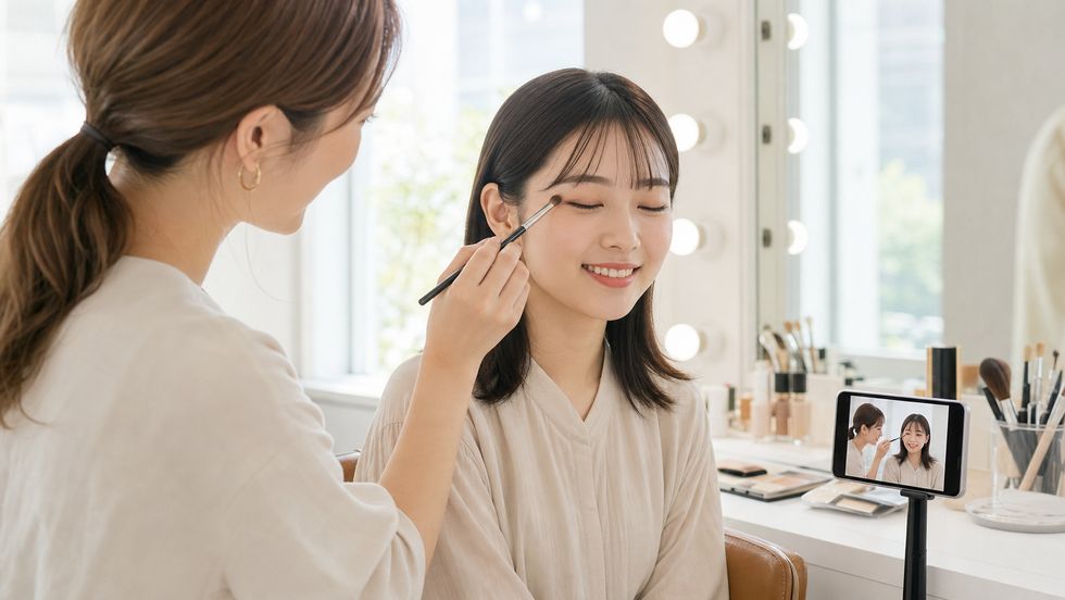 ライブ配信専用メイクを施す専属メイクアップアーティストとライバー候補者