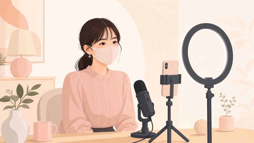 顔出しなしスタイルでマスクと衣装を活用して配信準備をするライバー
