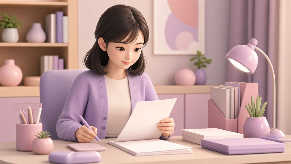ライバー事務所の契約書をチェックする女性