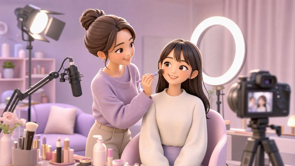 専属メイクアップアーティストによるライバーデビュー前のメイクサポートの様子