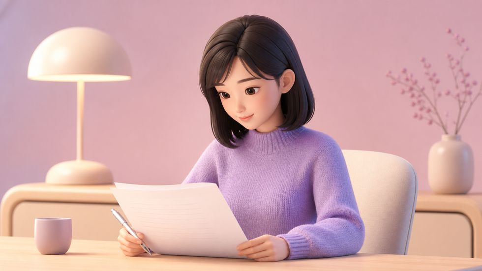 ライバー事務所の契約書を確認する女性(事務所選びのチェックリスト)