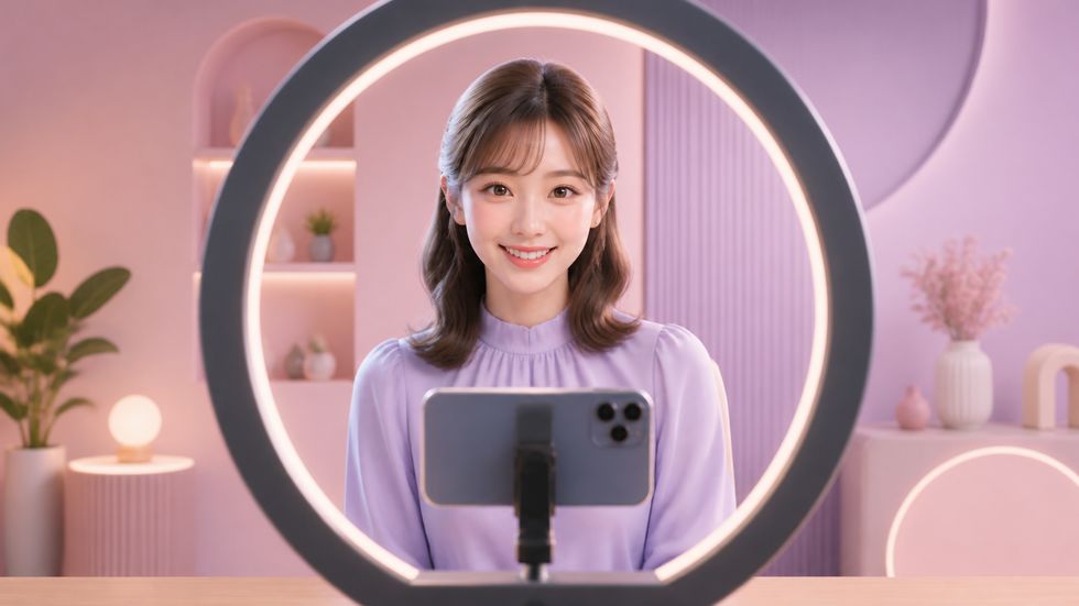 TikTok LIVEで配信するライバー(事務所サポートで画面映えする様子)