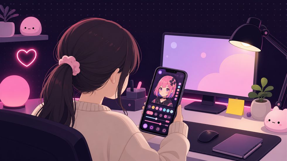 スマホでVTuberアバターアプリを操作する女性｜顔出しなしのライバー配信