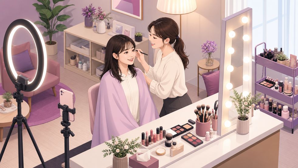 専属メイクアップアーティストがライバー向けに画面映えメイクをサポートしている様子