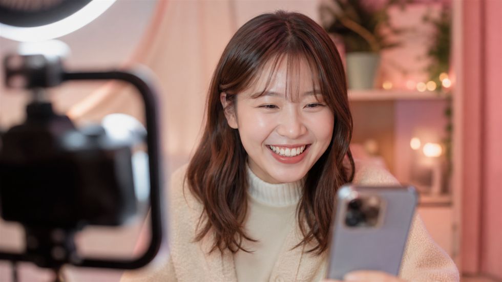 TikTok LIVEのコメントに笑顔で反応する配信者
