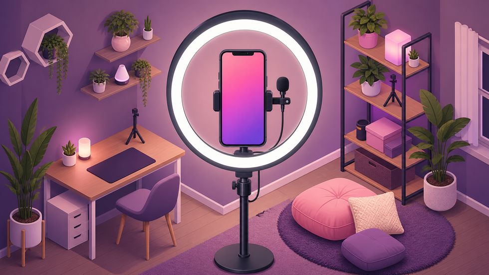 TikTok LIVE配信用リングライト・スタンド・ラベリアマイクのセッティング例