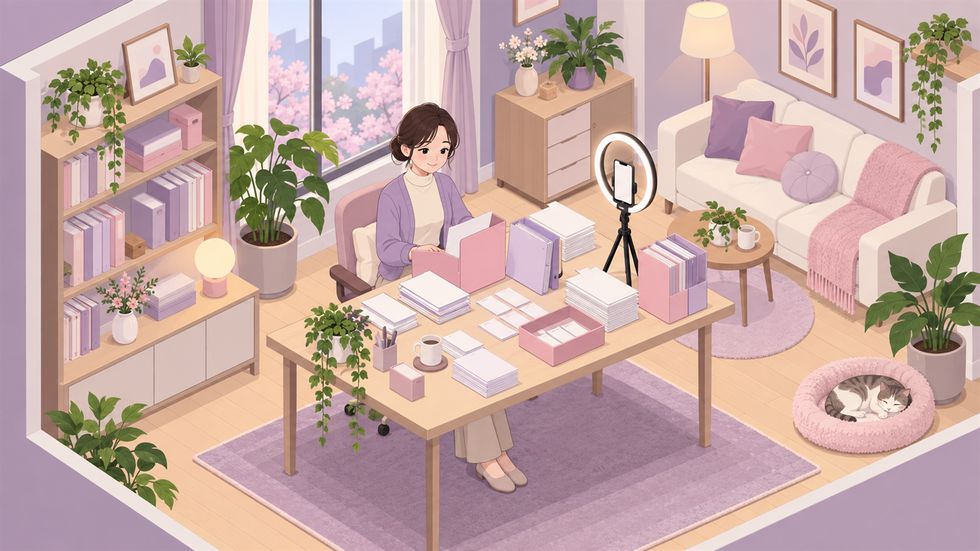 確定申告の準備として領収書や書類を整理するライバーの様子