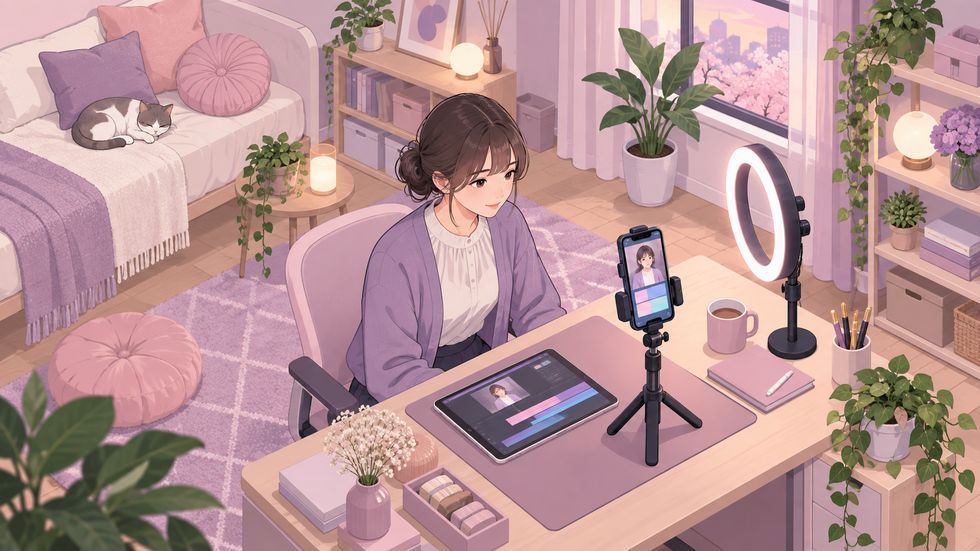 TikTok LIVE告知動画にテキストを追加する様子