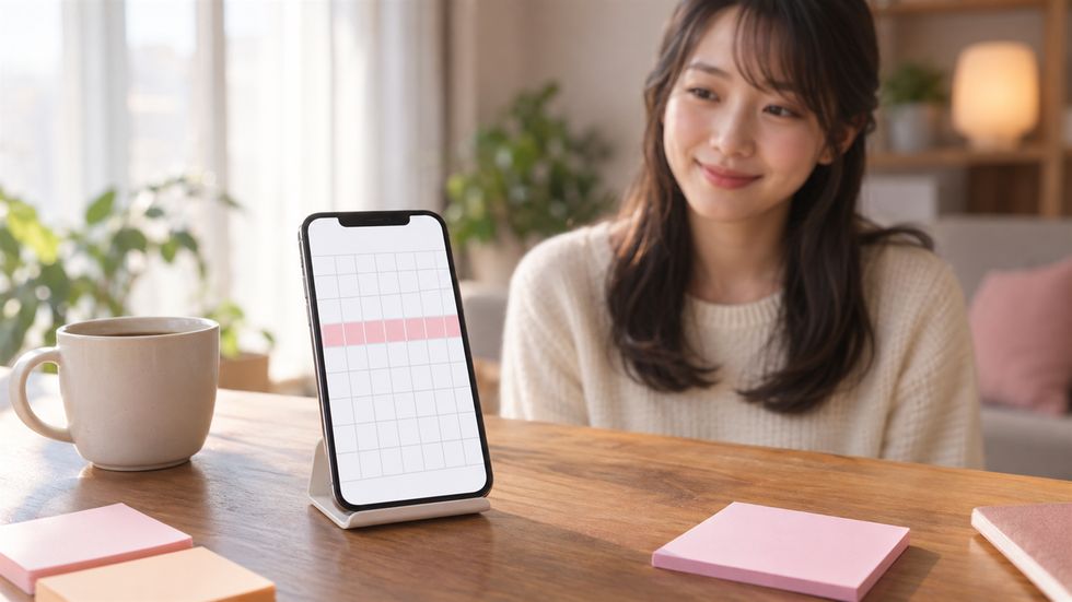 スマホに表示された週間スケジュール表と配信時間帯のメモ