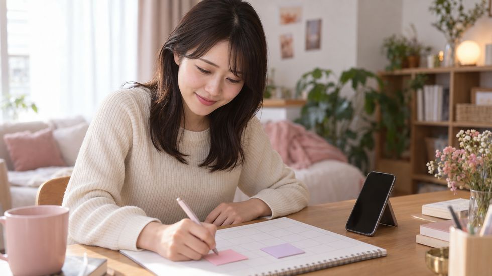 配信スケジュールを調整する様子とカレンダーへのメモ