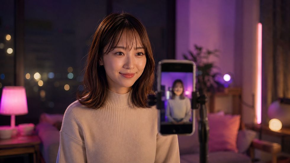 配信前に画角とフレーミングを確認する様子