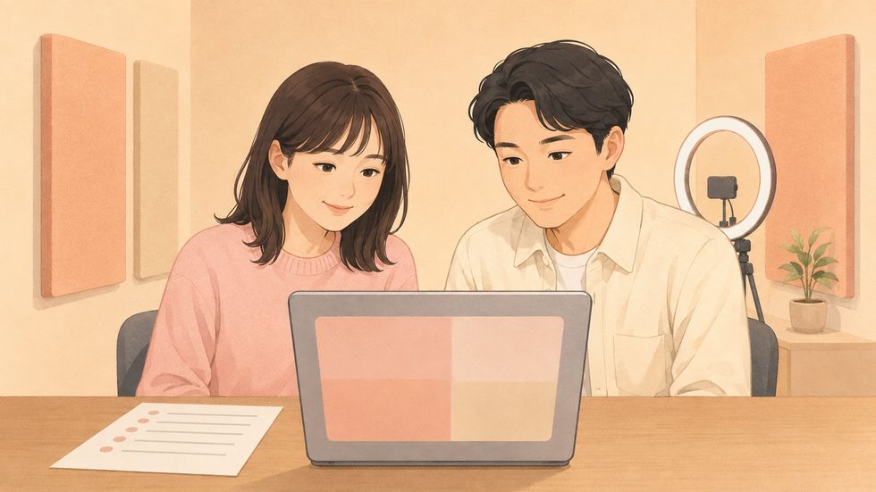 事務所スタッフと配信前チェックリストを確認するライバー