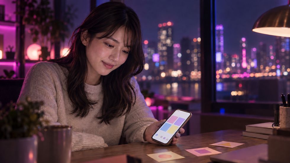 スマホのメモアプリに配信ネタを書き留める女性