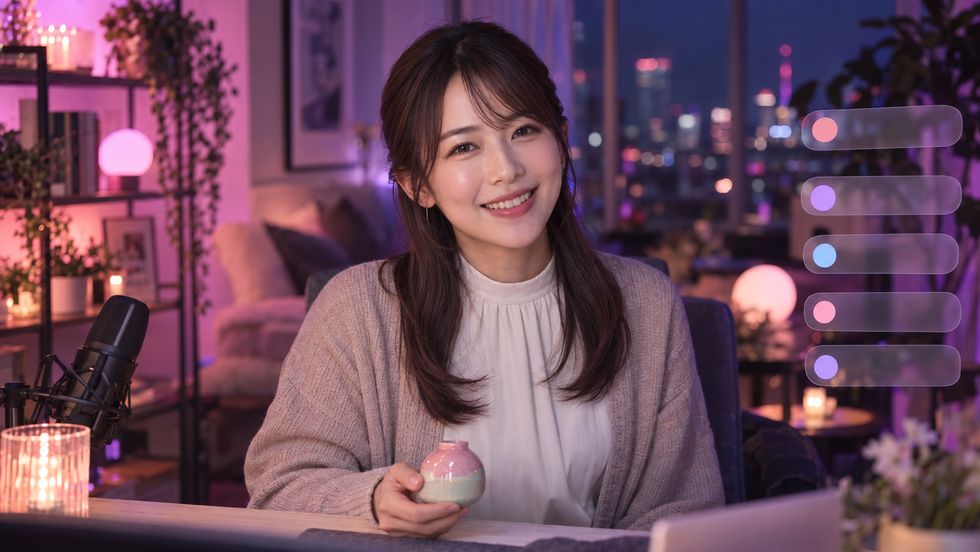 配信中に小道具を見せて視聴者と会話するライバー