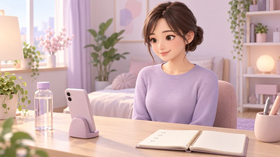ライバーが配信開始2分前に画面と声を最終確認している様子