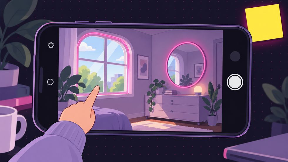 TikTok LIVEの背景で部屋の映り込みを確認するスマホ画面