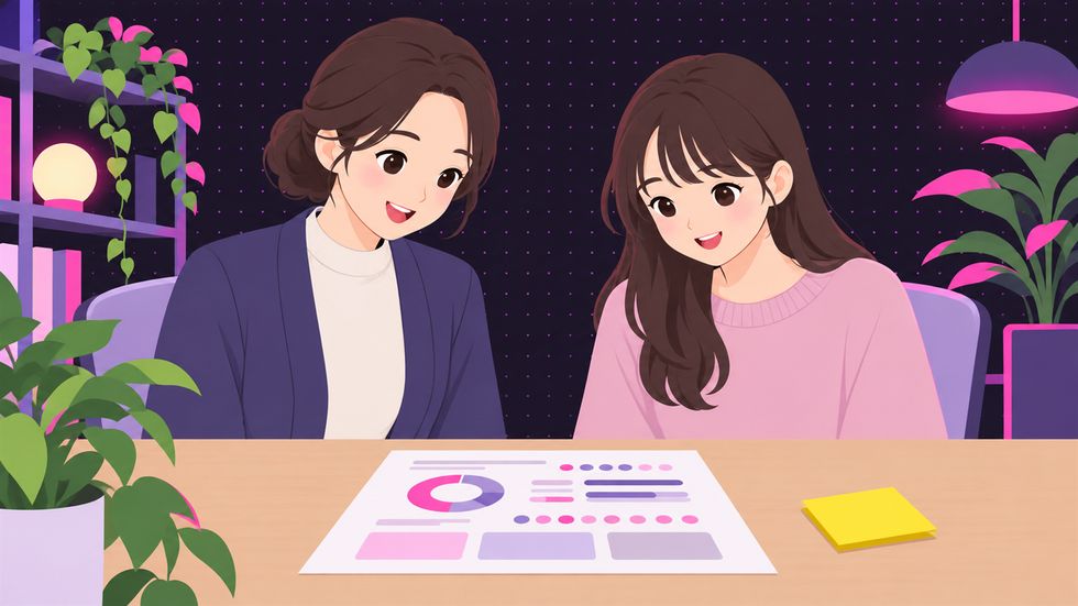 TikTok公認エージェンシー事務所でフィードバックシートを確認する様子