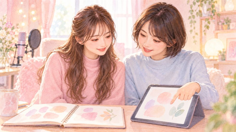 ライバーの仕事内容である配信後の振り返りをスタッフと行う様子